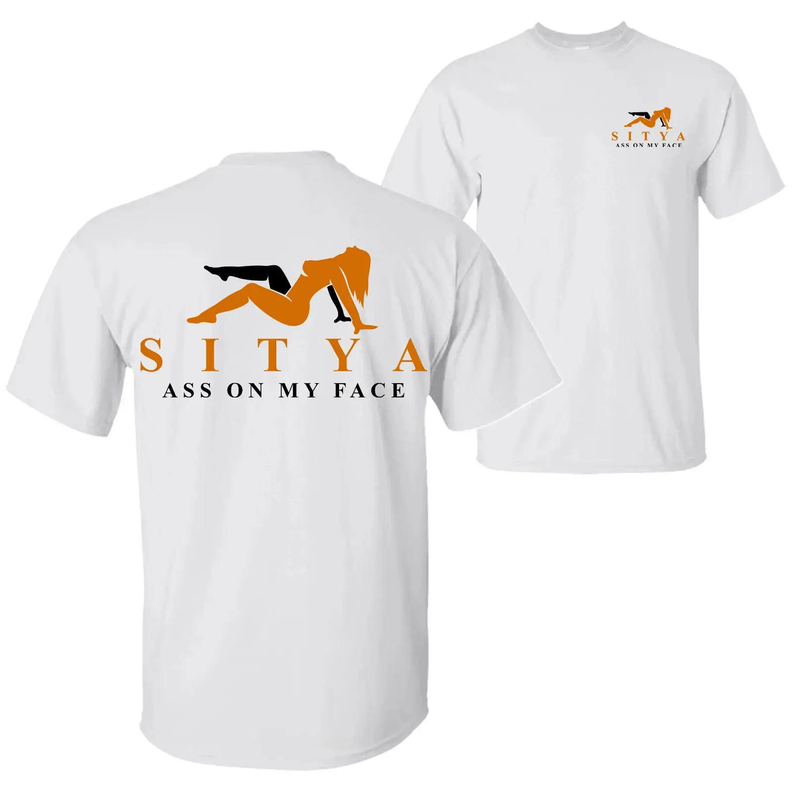 SITYA Ass on My Face Parody Logo Funny Quote T-Shirt, Sarcastic Humor 2 Sided Graphic Design Unisex Cotton T-shirt for Men for Women Menswear Womenswear Top fit t-shirt fit t-shirt
