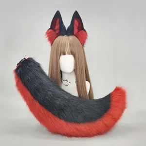 Plush Animal Fursuit Accessories 2-Piece Costumes Set - Detachable Wolf/Fox/Dog Tail, Buckle Hair Band Ears, Included Original Belt Set 3, Halloween Cosplay Hair Accessories