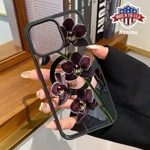 Magnetic Phone Case for iPhone 16 15 14 Pro Max 13 12 11 XR XS Plus E Sophisticated Orchid Pattern Acrylic Back TPU Edges Clear support wireless charging Bumper Cover