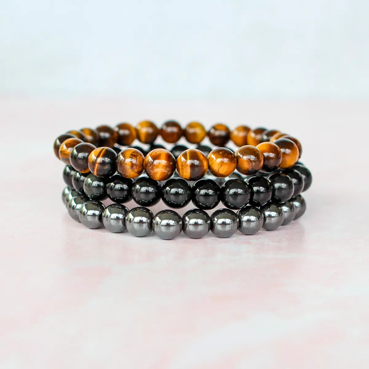 Triple Protection Crystal Bracelet Set | Black Obsidian, Hematite, Tiger's Eye