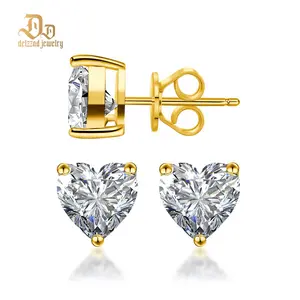 Delzzad 18K Gold-Plated Heart Shape Earrings VVS Synthetic Moissanite S925 Stud Earrings Jewelry Perfect Birthday Mother’s Day Christmas Gift for Men Women Silver Earrings Golden Earrings Wedding Set
