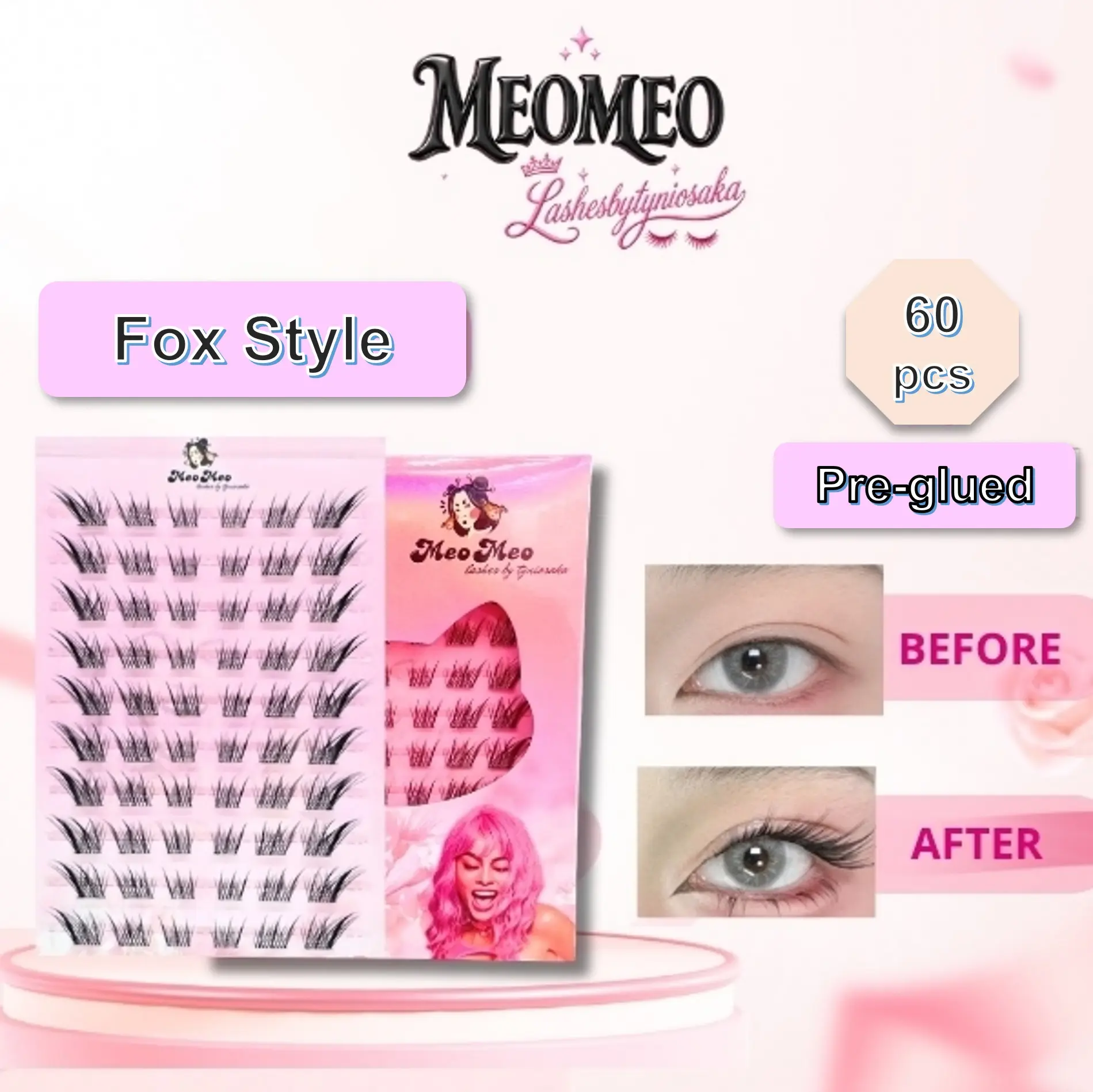 Pre-glued and Pre-mapped  DIY Eyelashes, Manhwa style, Manga Style, Dougyin Eyelash