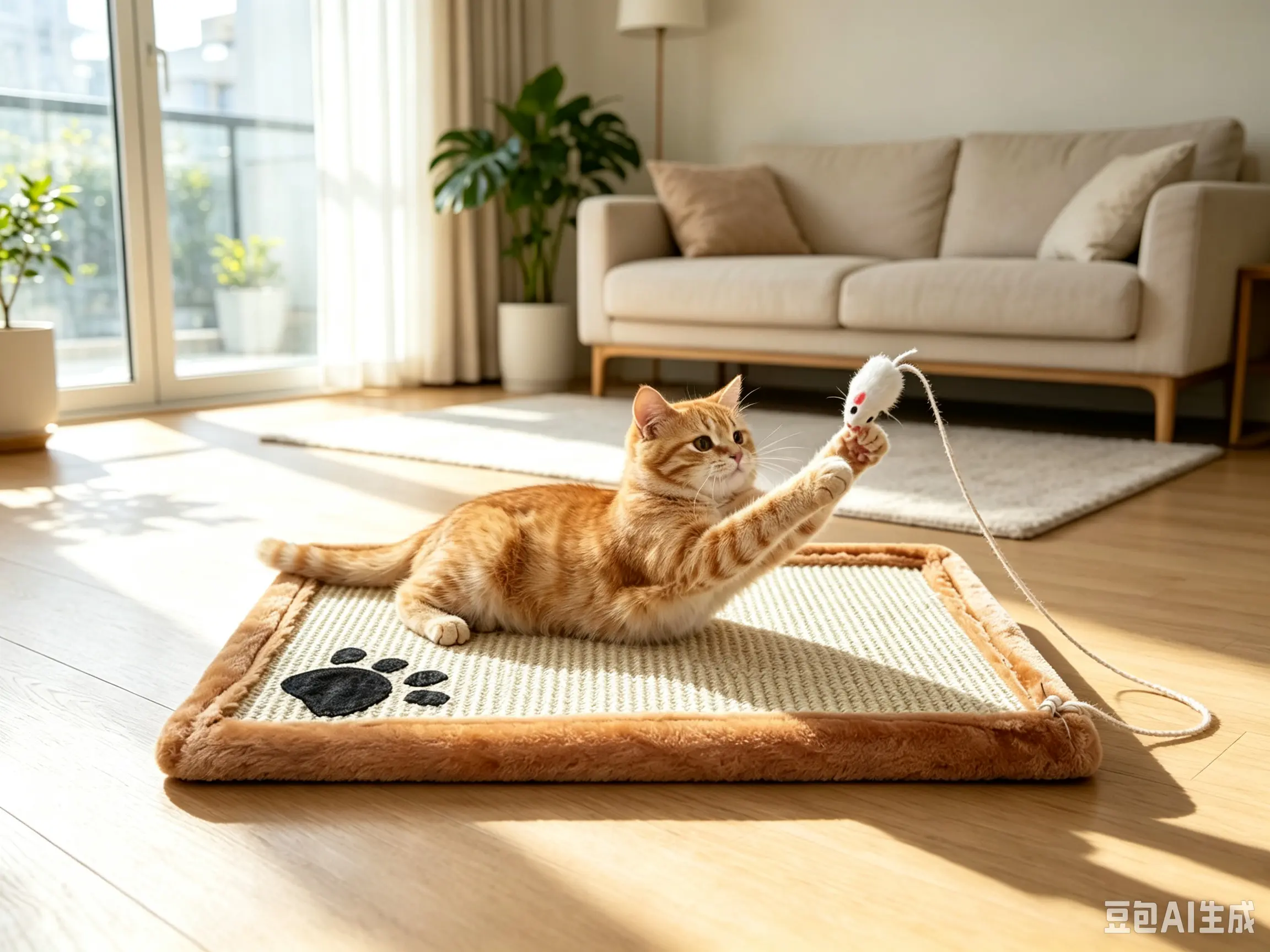 Cat Scratching Pad Mat, Cozy Cat Scratch Blanket with Natural Scratching Surface, Anti-Scratch Furniture Protector, Cat Lounge Bed for Indoor Cats