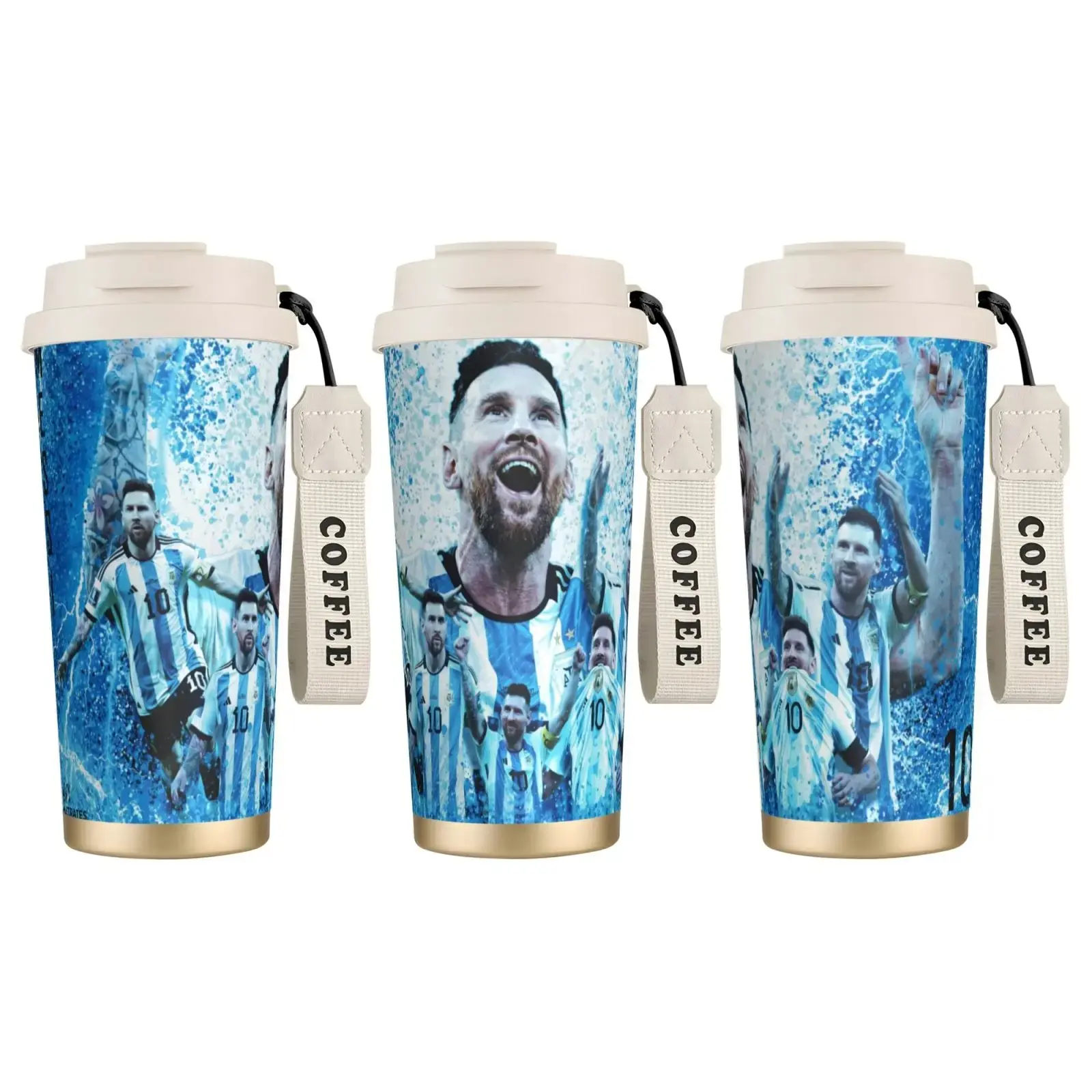 [Made in US] 16oz Argentina No.10 Soccer Legend Theme Thermal Insulation Tumbler, Stainless Steel Vacuum Flask with Lid, Dual-Drink Portable Cup for Office, Home, Birthday Souvenir Gifts