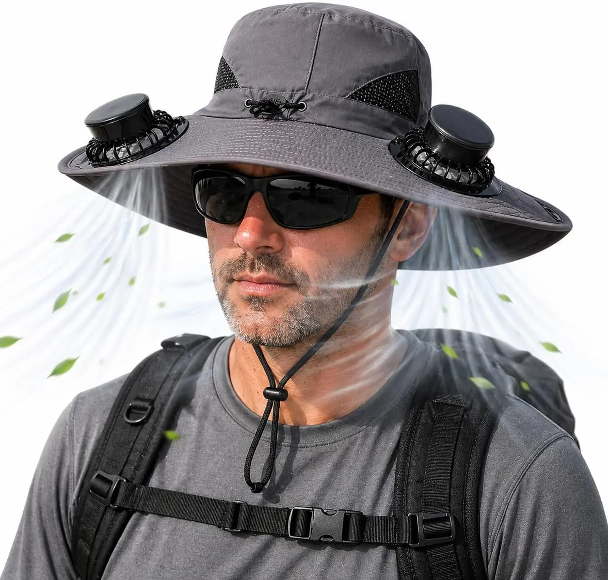 Unisex Wide Brim Bucket Sports & Outdoor Hat - Lightweight Sun Hat, Multifunctional UV Shielding Headwear with 2 Built-in Solar Fans Cooling System, Hiking Gear for Outdoor Work, One Size Solar-Powered Fan Cap, Solar-Powered Fan Cap Sports & Outdoor Hats