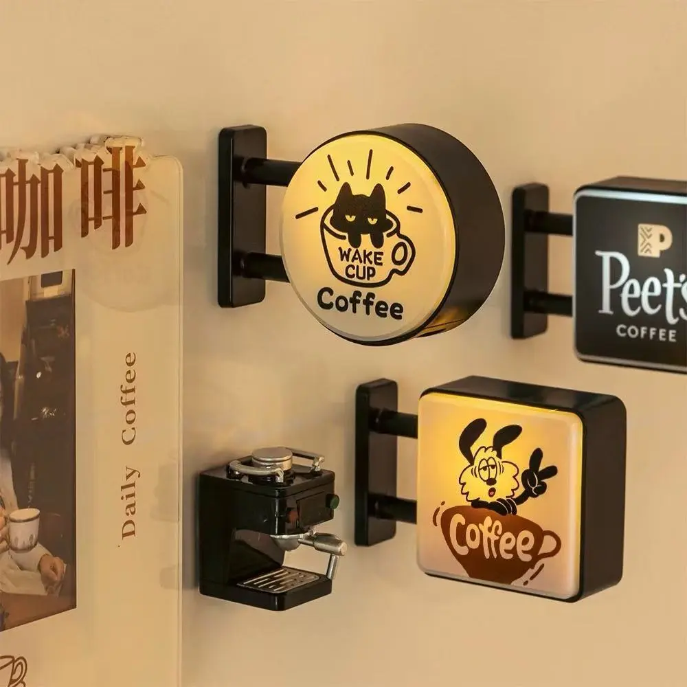 Mini Magnetic Luminous Coffee Corner Sign - LED Decorative Lighting, Refrigerator Magnet Pegboard Miniature, ABS Home Decor Products, Coffee Shop Decorations Supplies
