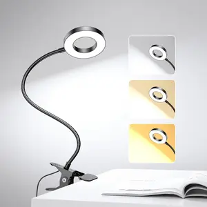 LED Clip-on Desk Lamp with 3 Color Modes 10 Brightness 360° Adjustable Neck Dimmable Eye Protection Lamp for Home Office