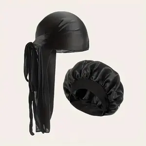 Satin Bonnet Set for Couples - Matching Durag & Bonnets for Curly Hair Braids - Mens & Women - Soft & Smooth Material