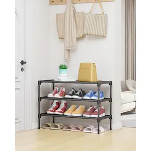 F-SBB34  Shoe Rack - Premium Non-Woven Shoe Rack Shelf, Shoe Organizer for Closet, Entryway, Garage & Corridor, Sturdy & Durable Long Stackable Shoe Shelves, Medium, Black