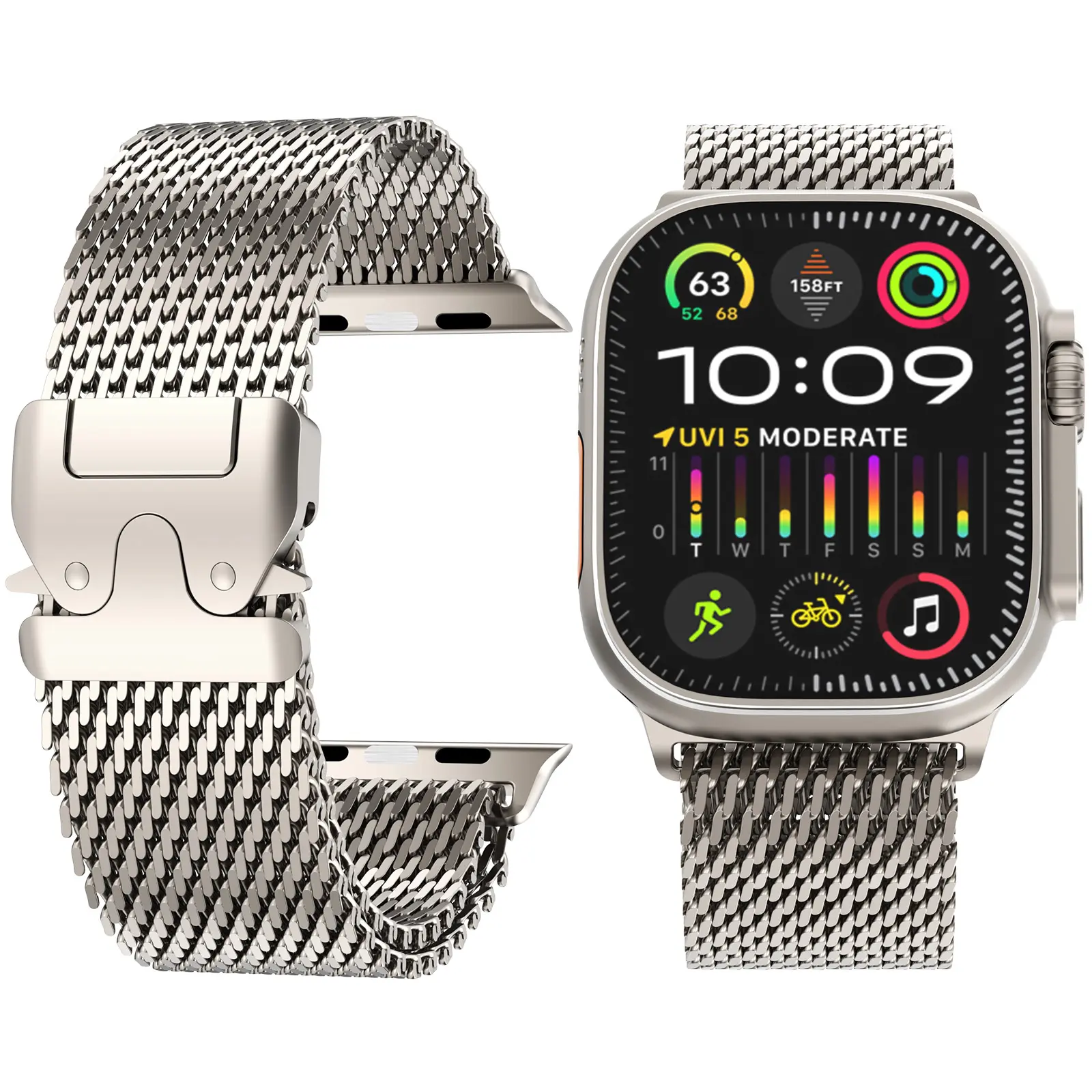 TheAce Compatible with Smart Watch Band for Men,Milanese Mesh Loop for Iwatch Ultra 2/Ultra 49mm,Series 10 46mm,9/8/7 45mm,SE2/SE/6/5/4 44mm,3/2/1 42mm Parachute-style Buckle,Smart watch bands official