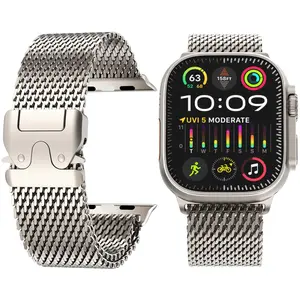 TheAce Compatible with Smart Watch Band for Men,Milanese Mesh Loop for Iwatch Ultra 2/Ultra 49mm,Series 10 46mm,9/8/7 45mm,SE2/SE/6/5/4 44mm,3/2/1 42mm Parachute-style Buckle,Smart watch bands official