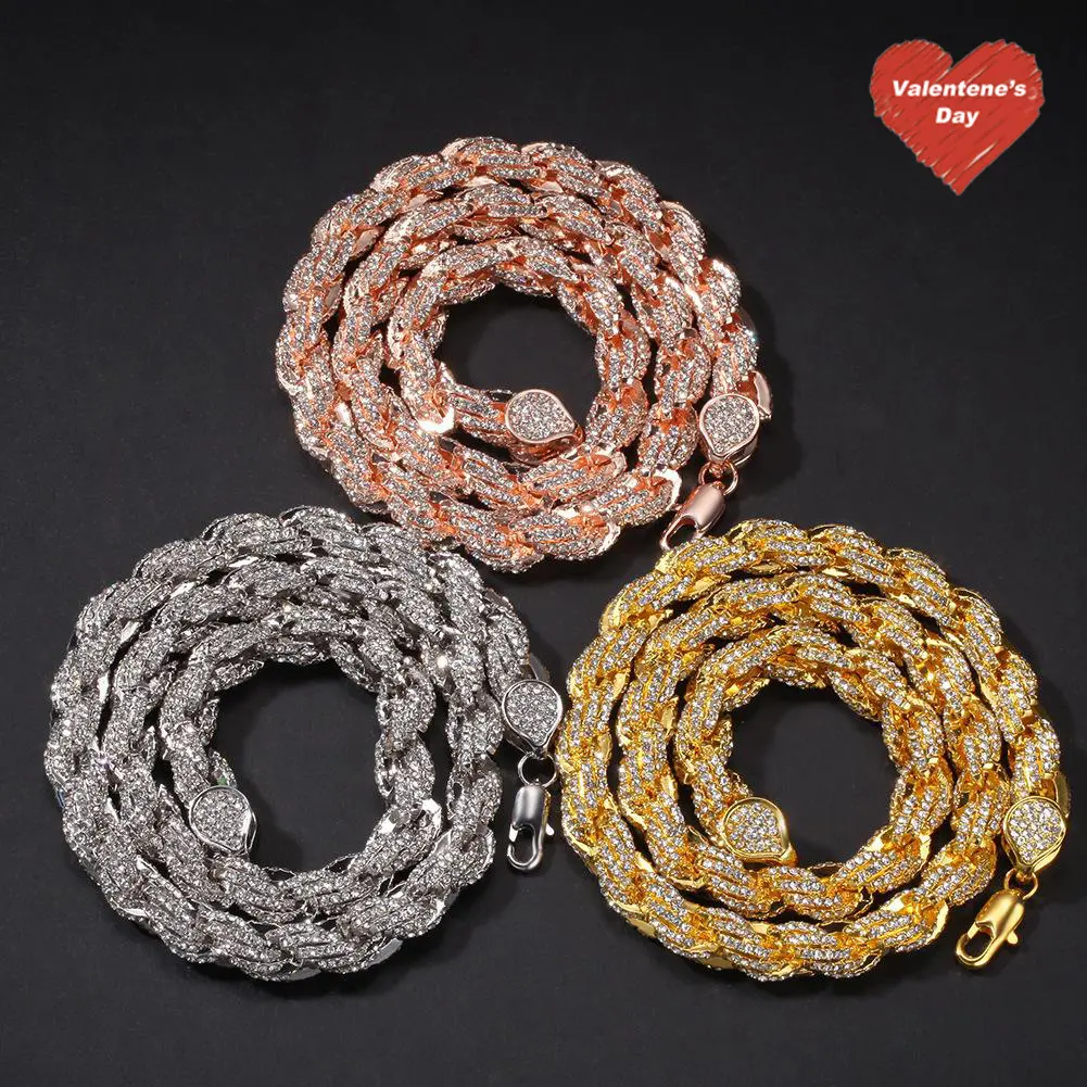 Miami Style Twist Chain Necklace, Solid 9mm Hip Hop Jewelry for Men and Women, Casual Wear with Iced Out Clasp