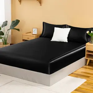 Satin Fitted Sheet Full, Single Silky Fitted Sheet Only Soft Deep Pocket Bottom Bed Sheets, Wrinkle Free & Fade Resistant & Breathable Bottom Sheets- Black