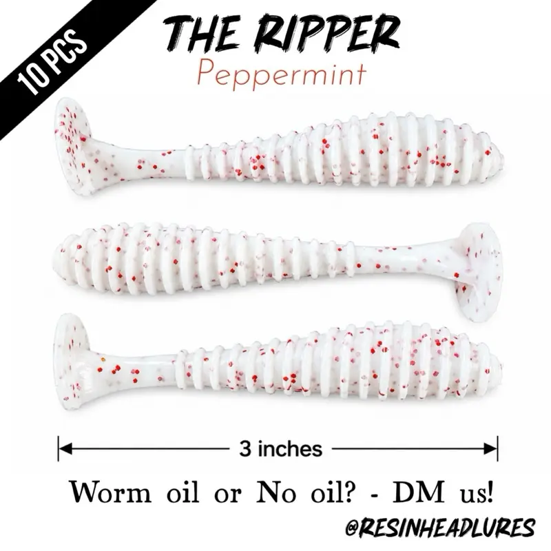 (10PCS) – Saltwater/Freshwater (3”) The Ripper Lifelike Soft Plastic Fishing Lures – Handmade and Hand-injected Fishing Lures. Color: Peppermint