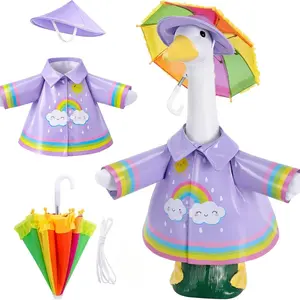 Porch Goose Statue Rain Gear Set, Rainbow Style, Umbrella Hat Decoration, Suitable for 23 Inch Garden Lawn Decorations