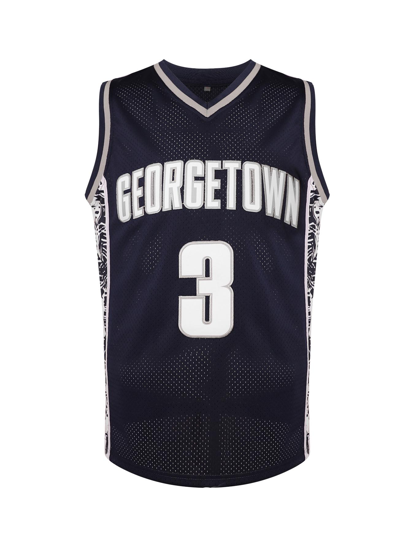 Men's #3 Hoyas Iverson Embroidery Basketall Jersey Retro Navy&Gery V-Neck Breathable Mesh 90s Hip Hop Style Polyester Sports Clothing