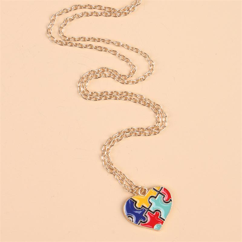 Heart Style Choker - Multi-Style Multi-Color Puzzle Pieces Autism Awareness Enamel Pendant Necklace, Women's Fashion Jewelry Accessory, Wholesale Gift Option