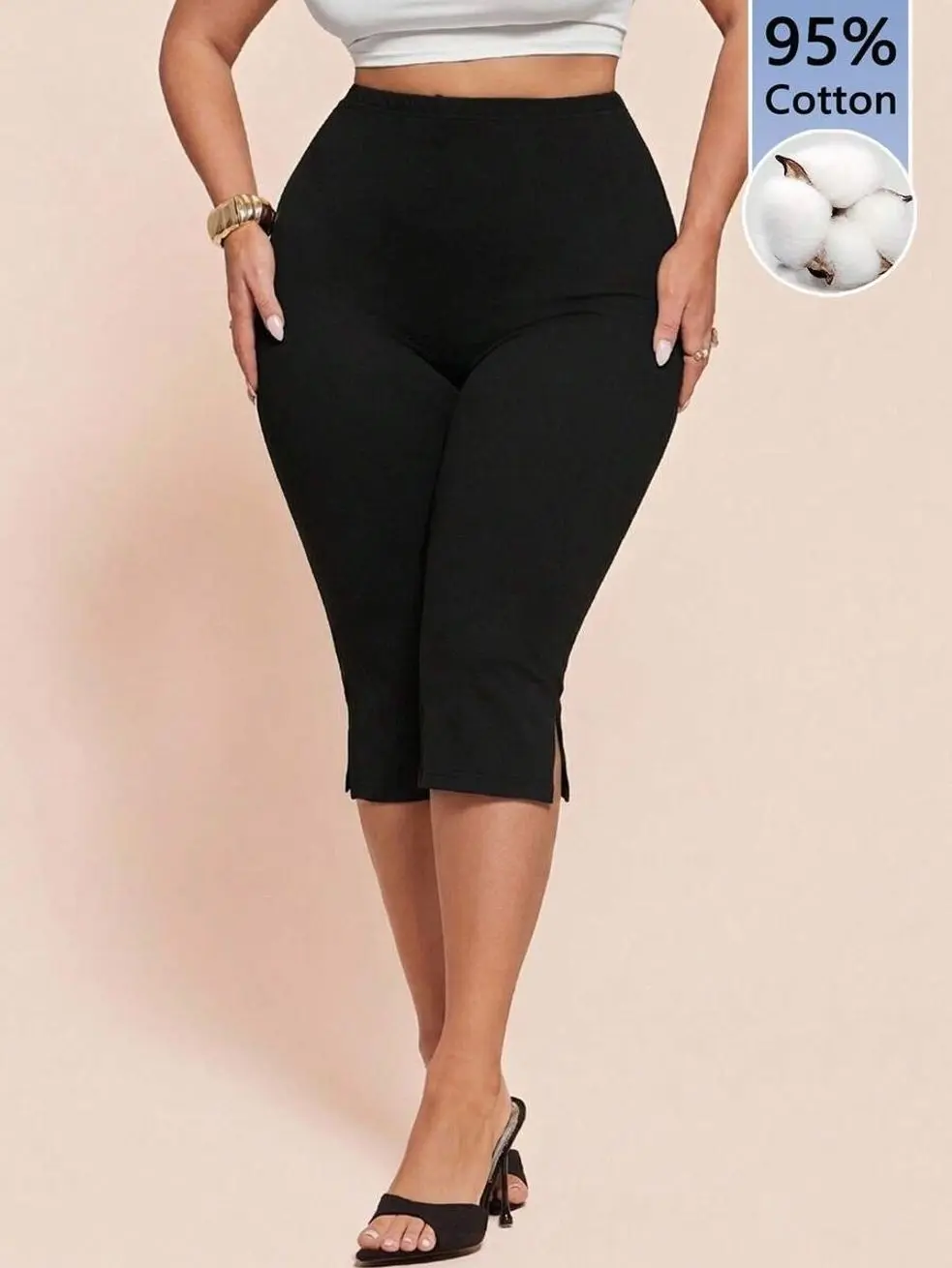 Plus Size Maternity Capri Leggings, High Waist Split Hem Workout Pants, Comfortable Stretchy Tights for Office and Gym