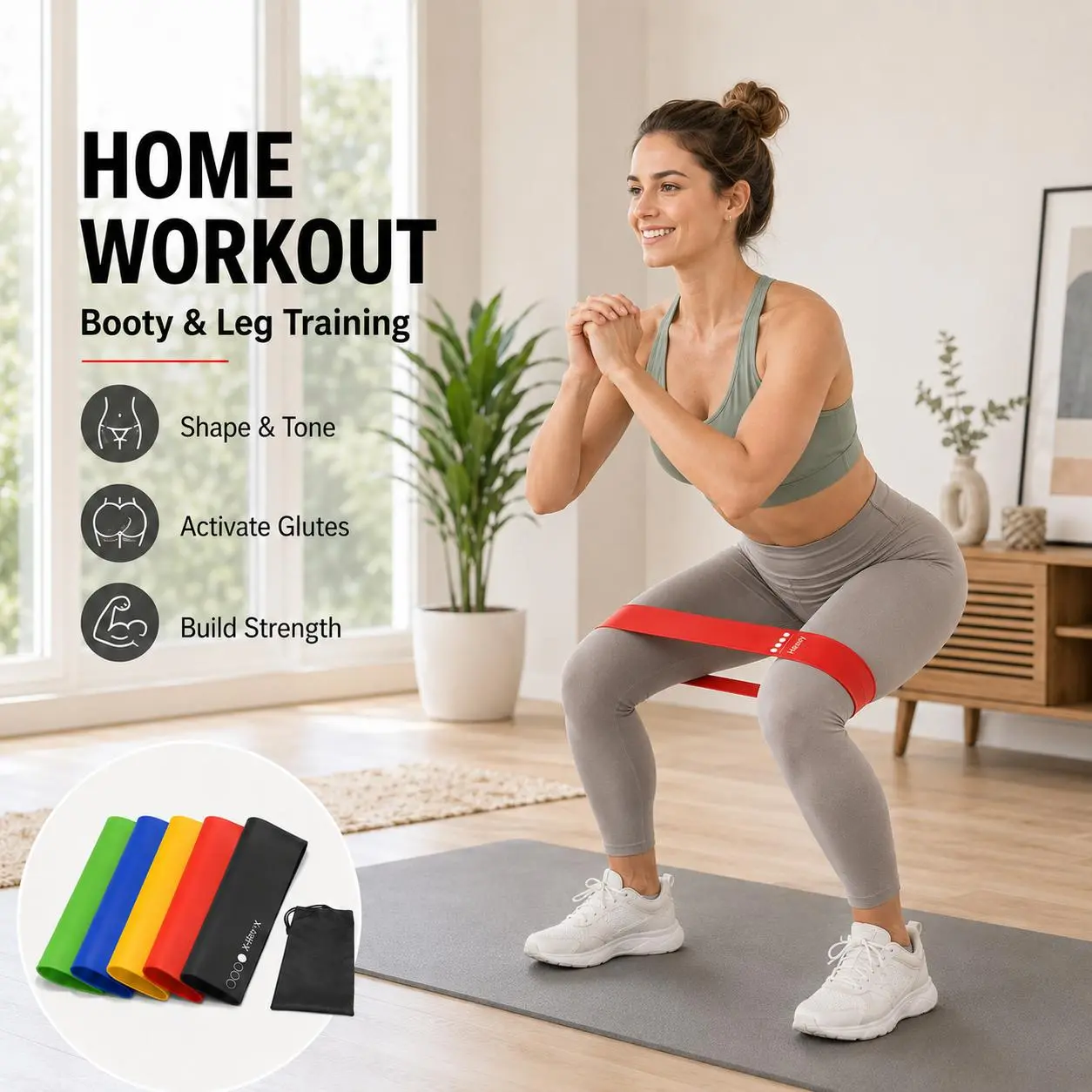 Unisex 5-PCS Gradient TPE Fabric Resistance Loop Bands Set - Non-Slip, Multi-Functional Home Gym Gear for Leg & Butt Sculpting, Beginner-Friendly Low-Impact Pilates Accessory