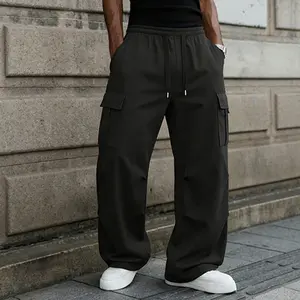 Men’s fashion casual loose cargo pants with pockets; premium fabric; street-style gothic long pants; dopamine aesthetic; workwear/utility style; men’s casual pants; sports pants; loose twill pants; functional long pants.