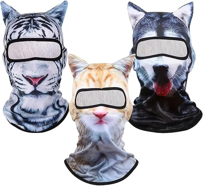 3 Pack 3D Cat Ski Mask Balaclava with Ears,Windproof,Cycling,Halloween | 3d Cat Ear Print,4-Way Stretch Elastic Fits Most Heads;Wear Under Helmets Or Tuck Ears For Sports, Skiing,Unisex