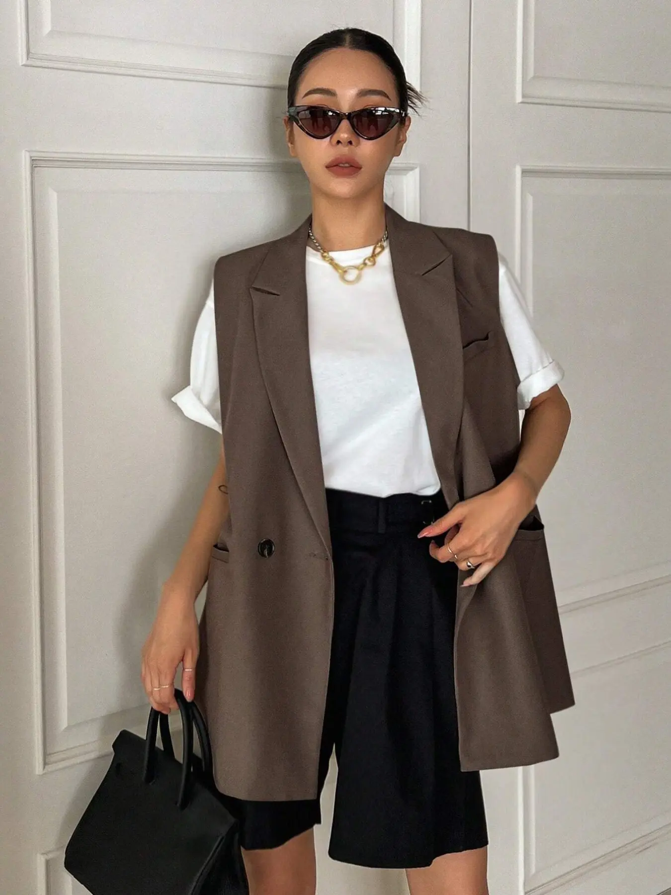 【Back to School Outfits】Women's Mid-Length Blazer Vest, Slim Fit, Two-Buckle Design, Perfect for Formal Events and Office Wear, Elegant and Professional Look