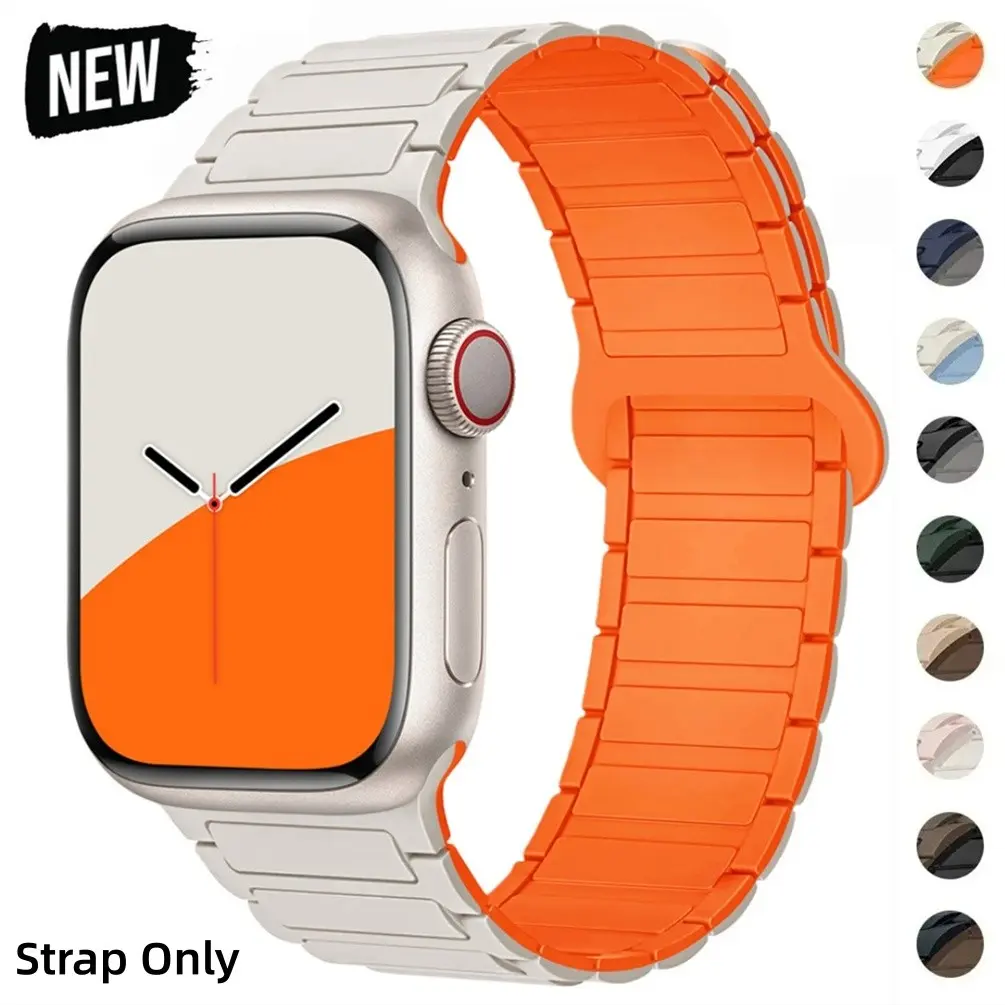 Magnetic Wristband, Watch Straps Suitable for Apple Watch Sizes 49Mm, 46Mm, 45Mm, 44Mm, 42Mm, 41Mm, 40Mm. Slim Silicone Replacement Band with Strong Magnetic Connection for Iwatch SE, SE2, SE3 And Series 11/10/9/8/7/6/5/4 Ultra 1-3 Smart Watch Accessories