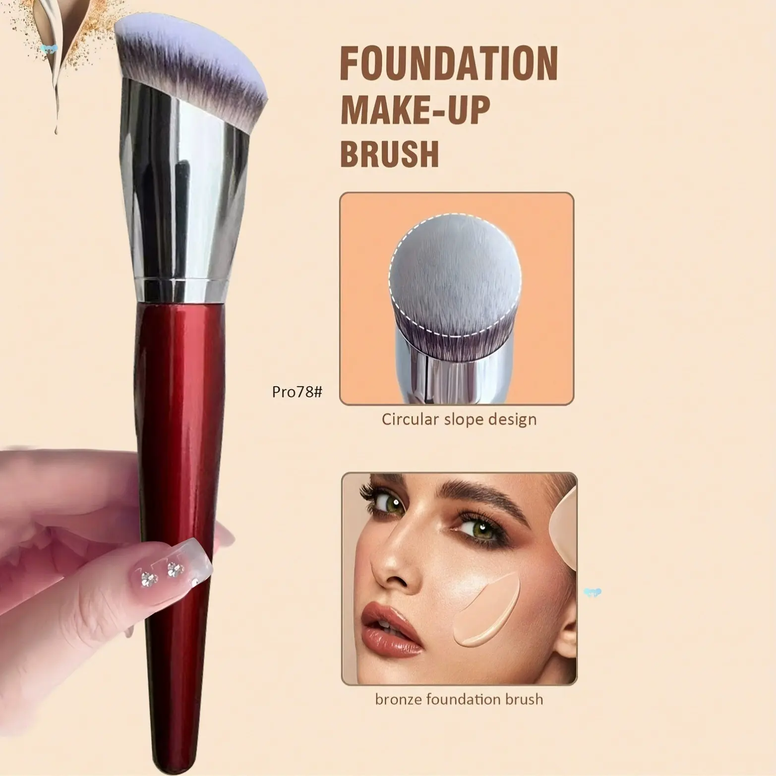 Professional Flat Top Foundation Brush, Face Makeup Brush, Blending Brush Foundation, 16.5cm Large Makeup Brush, Cosmetic Brushes, Suitable for Liquid Cream Powder, Flawless Even Application, Cruelty-Free Synthetic Bristles, Cosmetics Brush