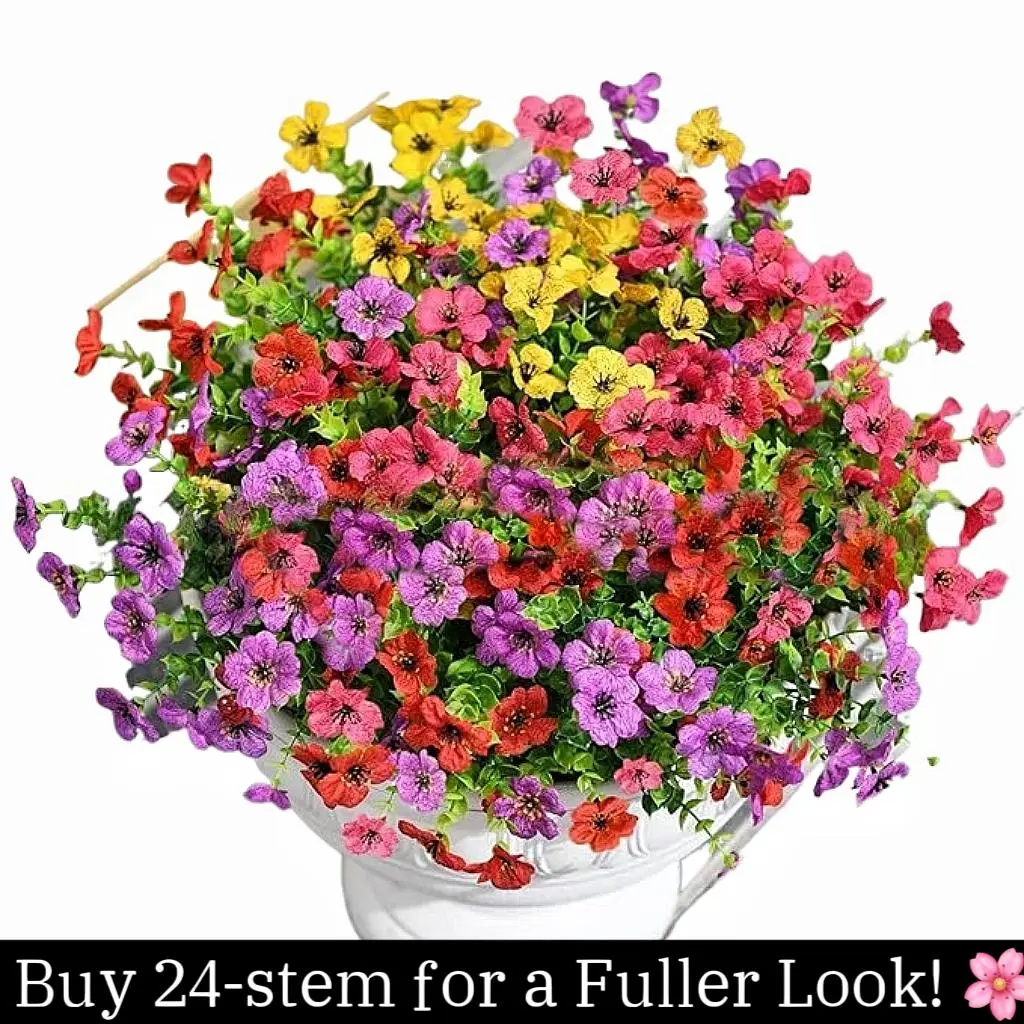 Artificial Flower (12/24pcs/set),faux flower, UV Resistant Colorful Fake Flower, Decorative Bouquet for Home Decor Garden Party Wedding Decor