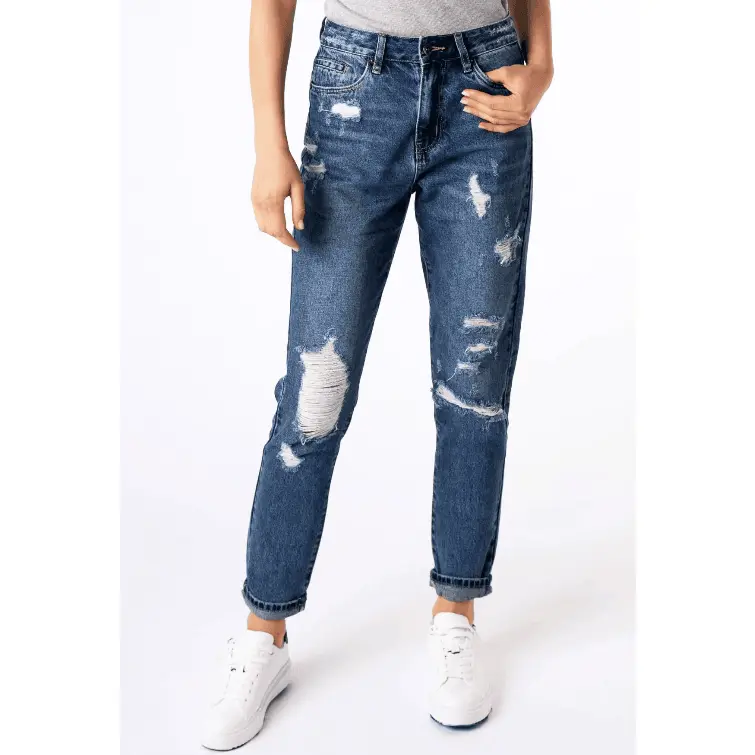 tractr High-Rise Distressed Weekender Jean