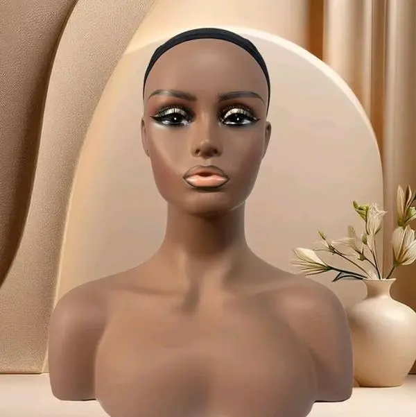 Realistic Mannequin Doll Head with Shoulders for High Quality Wig Stands -Brown skin