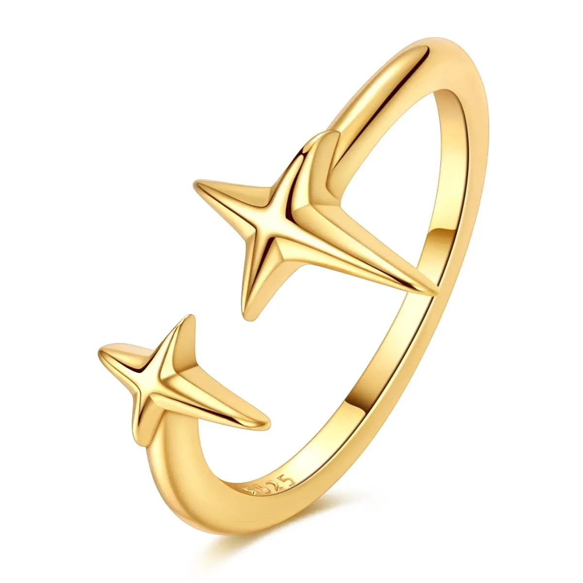 LAZA Celestial Star Moon Ring for Women, 925 Silver Plated 18K Gold, Adjustable Open Band Ring, Dainty Starry Sky Jewelry, Minimalist Astronomy Ring, Gifts for Her Christmas Birthday Valentines Day