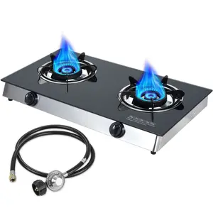 Bestfire 19,000 BTU Portable 2-Burner Propane Stove – Features Tempered Glass Cooktop, Auto Ignition & Complete CSA Certified Kit for RV, Camping, and Outdoor BBQ Cooking Gas Range