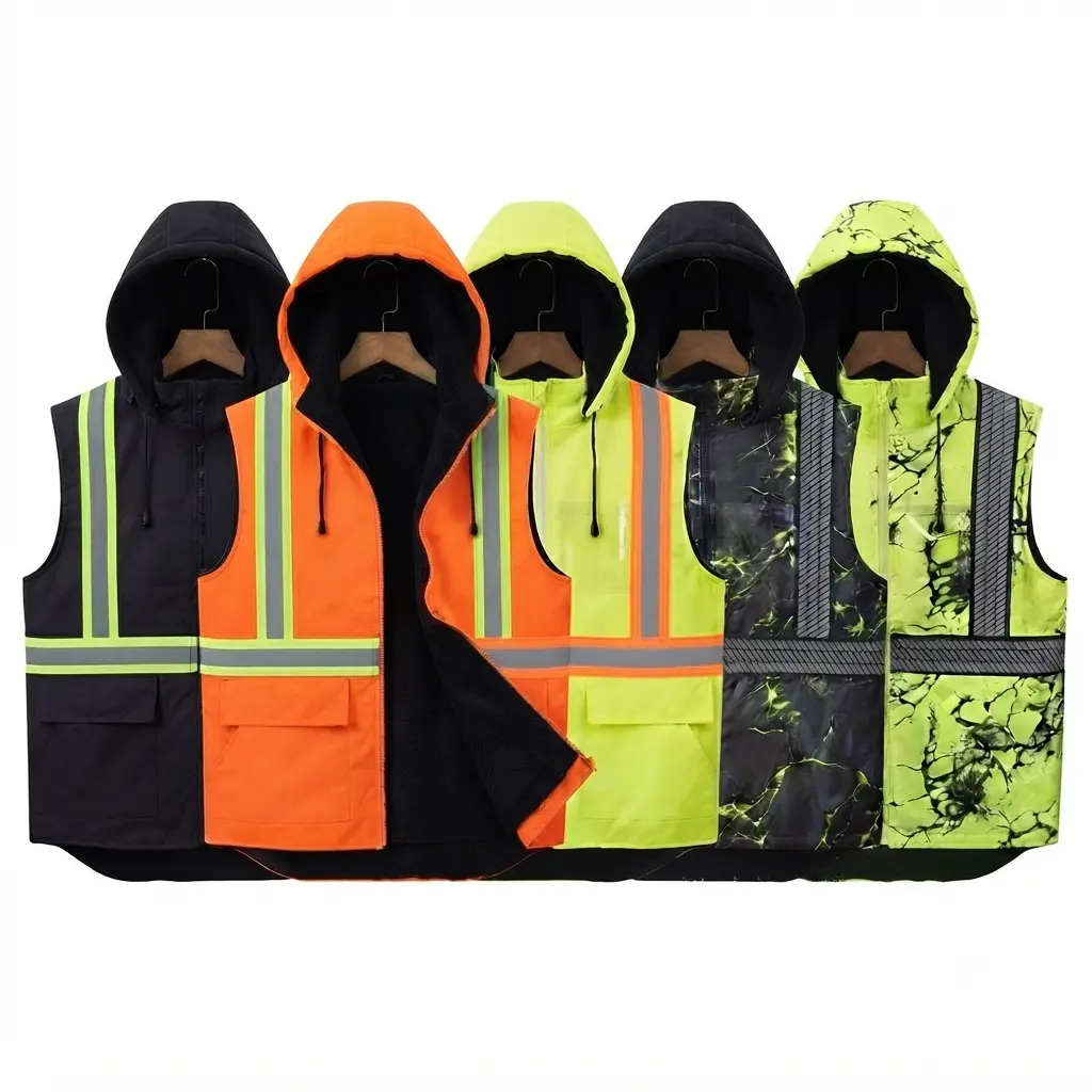 Safety Fleece Lining Vest High Visibility Reflective Striking Clothes for Men Winter Warm Hooded Jacket, Work Safety Vest, Reflective Stripes