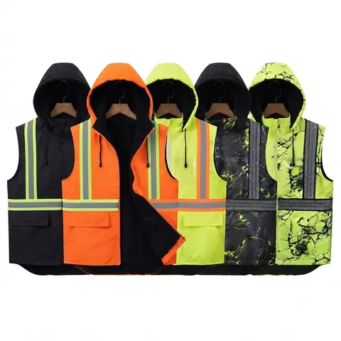 Safety Fleece Lining Vest High Visibility Reflective Striking Clothes for Men Winter Warm Hooded Jacket, Work Safety Vest, Reflective Stripes