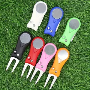 Golf Divot Repair Tool: Stainless Steel Ball Marker with Magnetic Holder - Golf Accessories