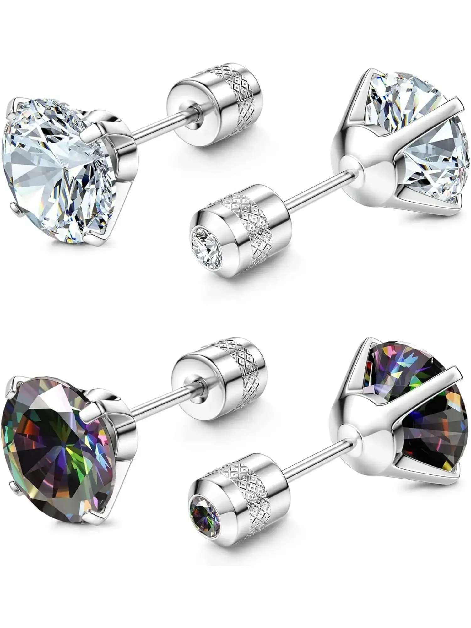 2 Pairs Titanium Stud Earrings for Men Women Hypoallergenic Surgical Steel G23 Implant Grade Titanium for Sensitive Ears Cubic Zirconia Screw Back Earrings Stud 3mm/4mm/5mm/6mm Casual Earrings Set Stud Earring PackGift.