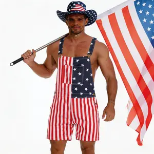 4th of July Men's American Flag Denim Overall Shorts 250th Anniversary of America Independence Day Patriotic Style Outdoor Fashion Menswear Father's Festival Dad Gifts Guys Love Top Spring Statements