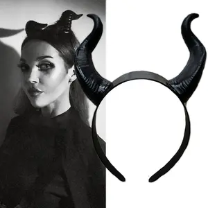 Halloween Maleficent Black Devil Horns Headband, Witch Demon Role Play Costume Party Prop, Favors Halloween Party Decorations Day of the Dead Hair Accessories, Witch Props
