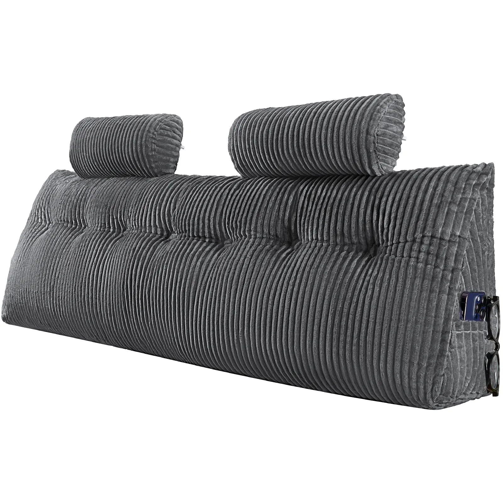 【SummerFinds】VEVOR Headboard Pillow, King Size Wedge Headboard Pillow with 2 Side Pockets and 2 Headrests, Bed Wedge Pillow with Washable Flannel Cloth, for Reading, Gaming, Resting, Working in Bed, Grey