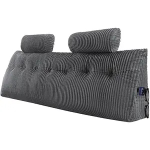 【Summervibes】VEVOR Headboard Pillow, King Size Wedge Headboard Pillow with 2 Side Pockets and 2 Headrests, Bed Wedge Pillow with Washable Flannel Cloth, for Reading, Gaming, Resting, Working in Bed, Grey