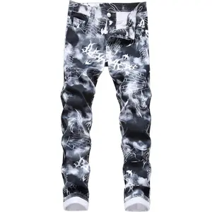 Men'S Skinny Stretch Jeans Fashion Printed Slim Fit Jeans Comfort Flex Waist Casual Pants