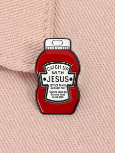 Catch Up With Jesus Ketchup Enamel Pin Religious Cross Pins Funny Humor Christian Faith Based Let us Praise Him Pun Alloy Brooch Men Accessories Lapel Backpack Badge Fashion Jewelry Accessories Gift for Friends Clip In Broched Pins