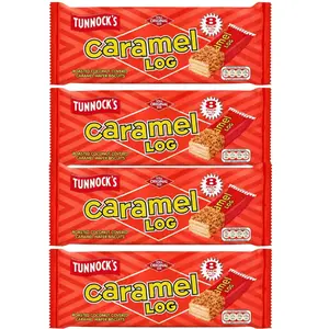 Tunnock's Original Size Biscuits - Coconut Caramel Crispy Gluten Wafers Snack Pack Bundle, 4 Mixed Packs with 8 x 32g Roasted Coconut Covered Bars, Easy Snack Bites