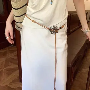 New Ethnic Style Woven Flower Waist Rope for Women Girls Bohemian Bead Double Layered Waist Chain Party Jewelry Accessories