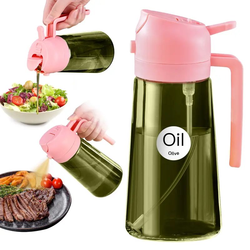 YARRAMATE Thick 16oz/470ml Transparent Dark Green Glass Olive Oil Dispenser Set, 2-in-1 Sprayer-Utensils with Lid, Mist/Pour Functions, 0.2g Precision, 10 Waterproof Labels for Air Fryer Cooking, Modern Kitchen Decor Accessory