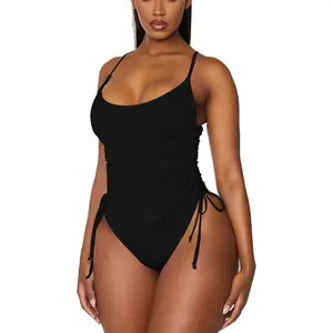 Women's Ruched High Cut One Piece Swimsuit Tummy Control Bathing Suit Monokini Swimwear