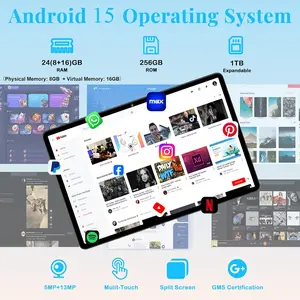 11 Inch Tablet, 2026 Android 15 Tablets with Octa Core, 24GB+256GB, 13+5MP Camera, Electronics Tablets with Widevine L1, 8000mAh Battery, 5G WiFi, GPS, HD IPS Display, 1TB Expand, BT 5.0 -Metal Black Basic Bluetooth Card Game Memory Protection Screen Sim