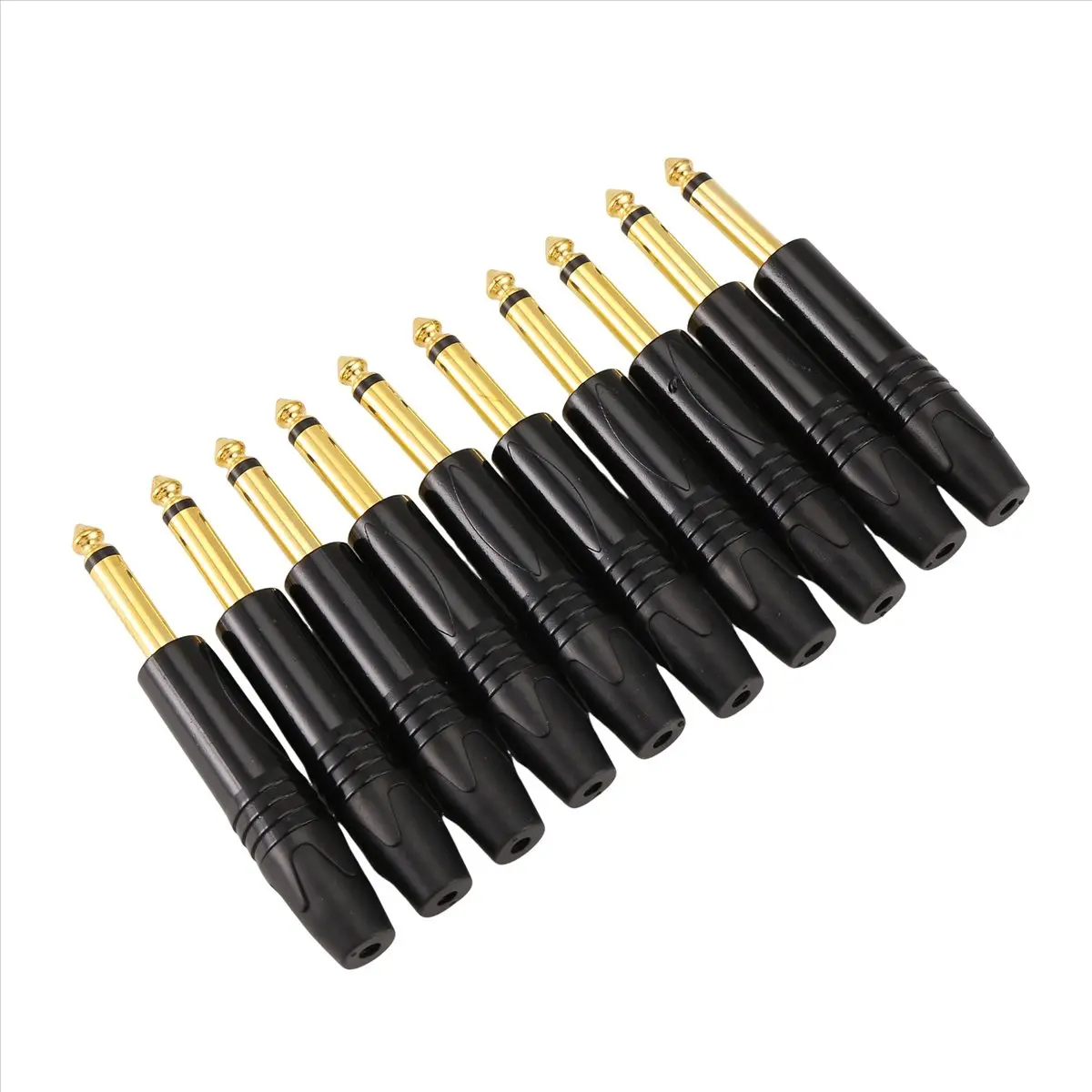 10-Pieces Gold-Plated Neutrik 6.35mm Black Mono Straight Jack Plugs with ABS Flower Tails for Automotive & Motorcycle Wheel/Rim Accessory Replacements