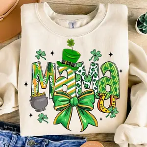 [Sale Up To 45%] St. Patrick’s Day Mama Sweatshirt, Lucky Irish Mom Shirt, Festive Clover Hoodie for Moms